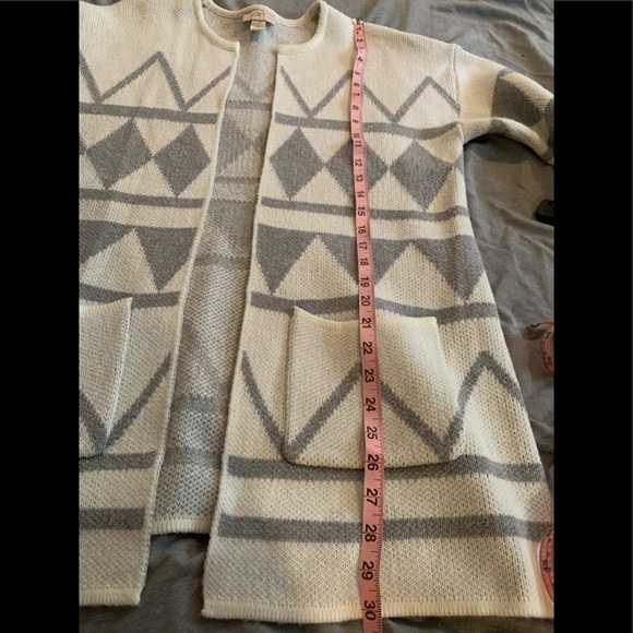 Loft sweater coat duster cardigan size L petite grey white - Picture 8 of 9